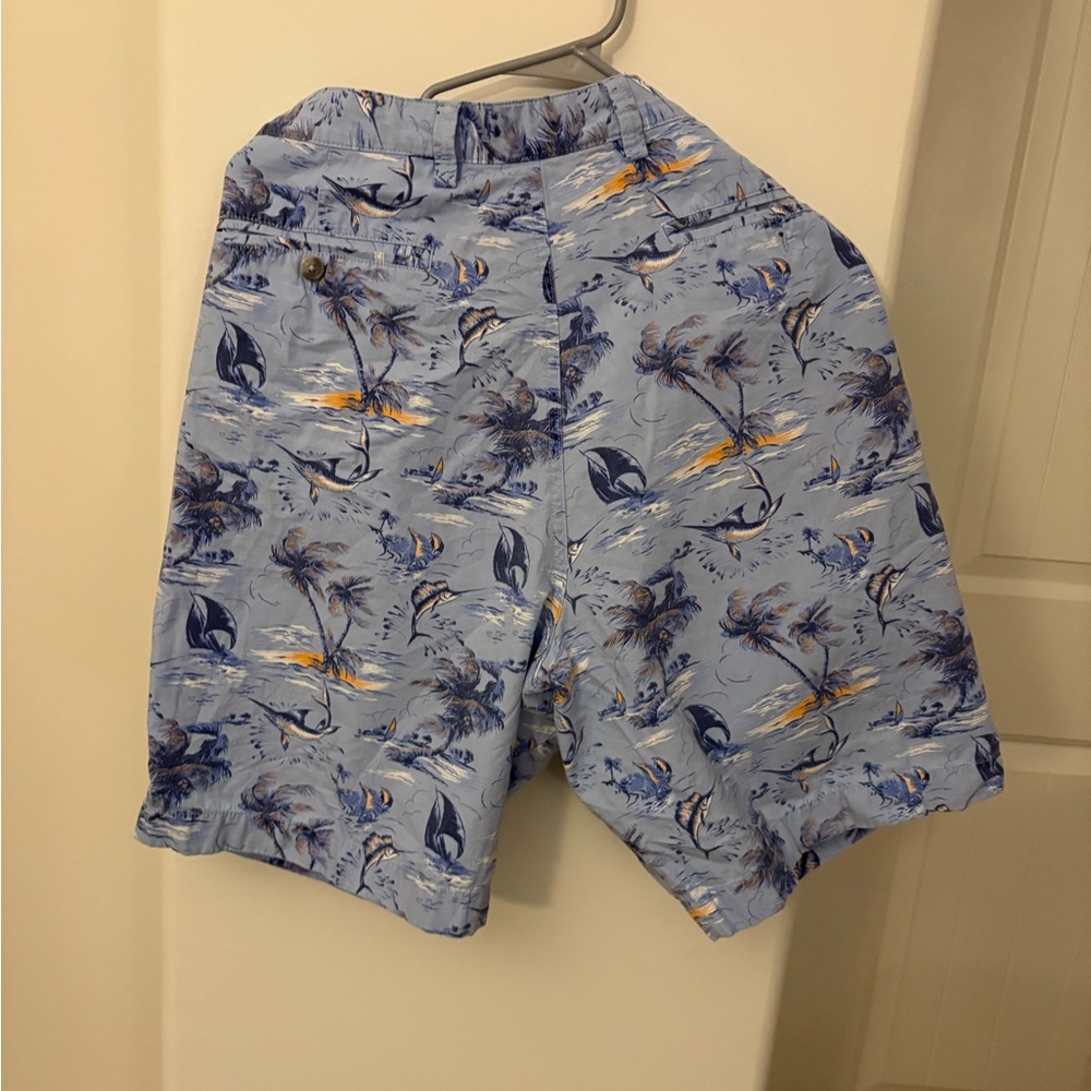 Chaps Light Blue and Navy Tropical-Print Shorts